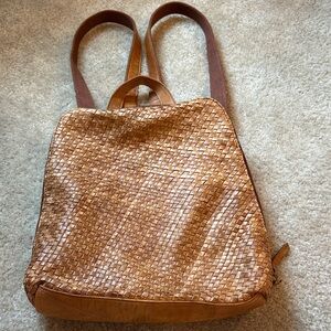 Woven Tan Leather Backpack